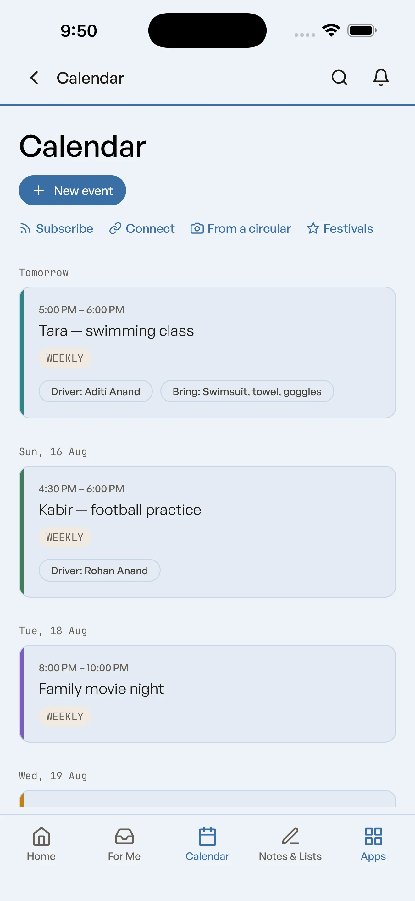 Family calendar